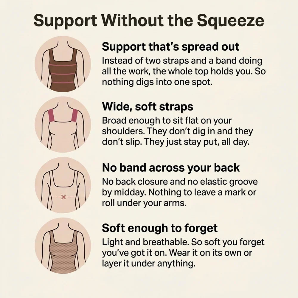 Maggie's built-in bra comfort tank shown up close